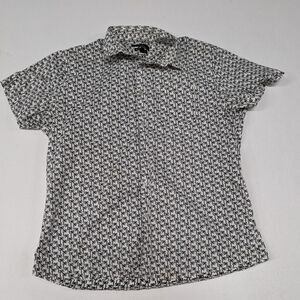 Marc Anthony White & Black Palm Trim Resortcore Beach Button Front Shirt Size L